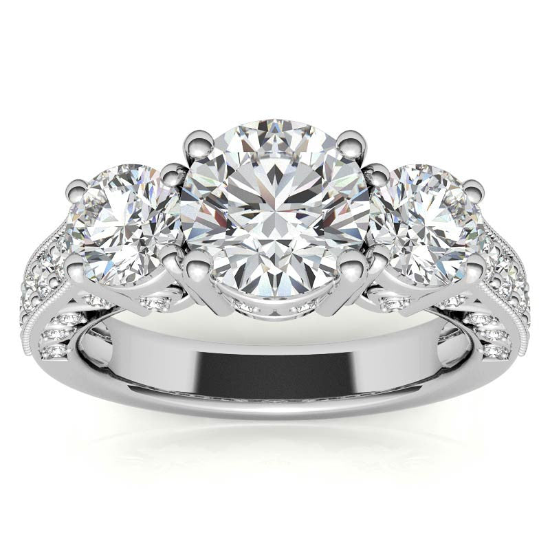Antique Round Three-Stone Moissanite Engagement Ring