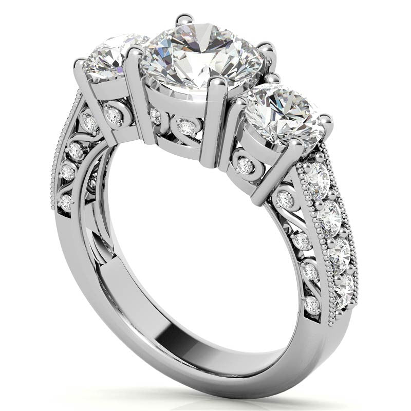 Antique Round Three-Stone Moissanite Engagement Ring