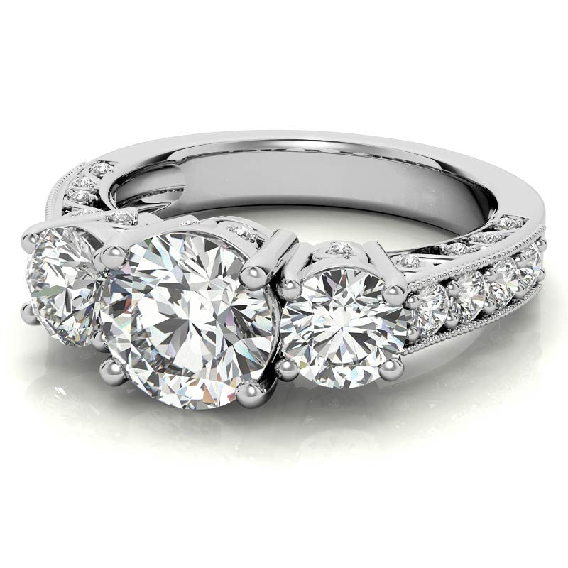 Antique Round Three-Stone Moissanite Engagement Ring