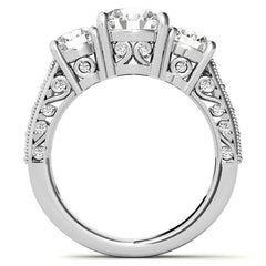 Antique Round Three-Stone Moissanite Engagement Ring