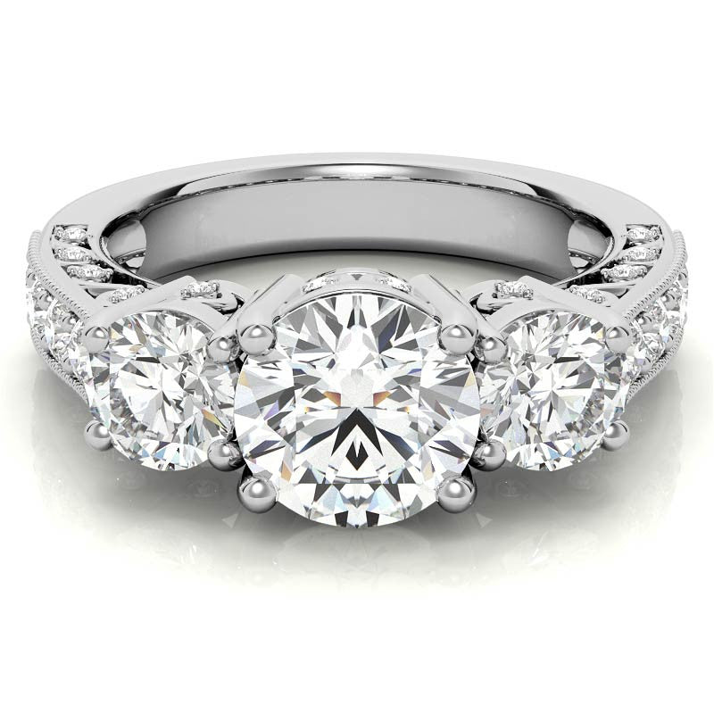 Antique Round Three-Stone Moissanite Engagement Ring