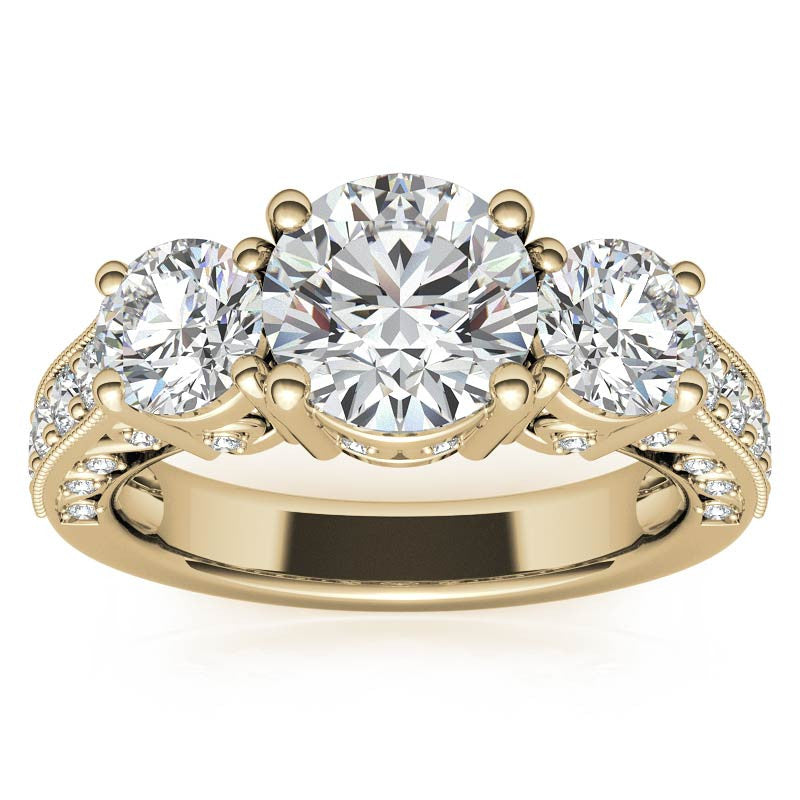 Antique Round Three-Stone Moissanite Engagement Ring