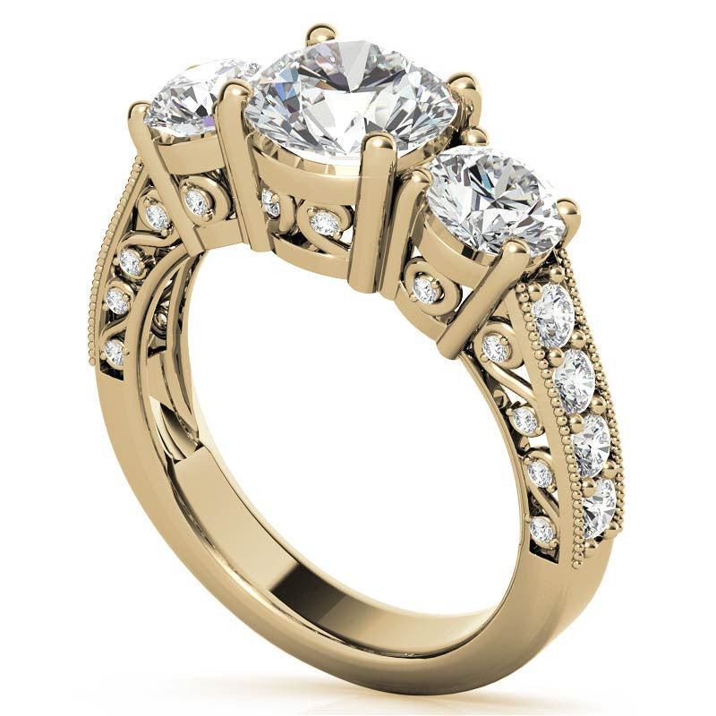 Antique Round Three-Stone Moissanite Engagement Ring