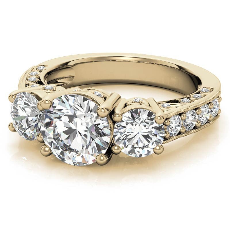 Antique Round Three-Stone Moissanite Engagement Ring