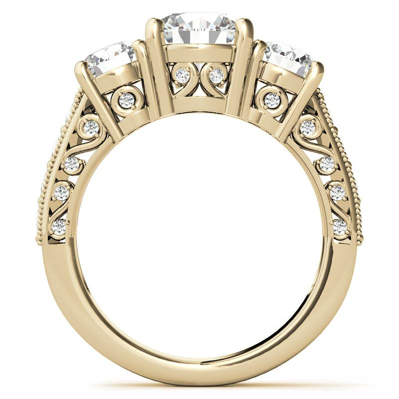 Antique Round Three-Stone Moissanite Engagement Ring