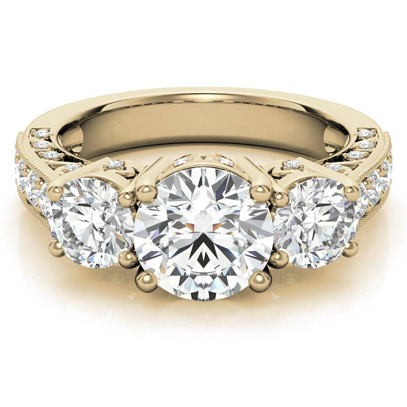 Antique Round Three-Stone Moissanite Engagement Ring