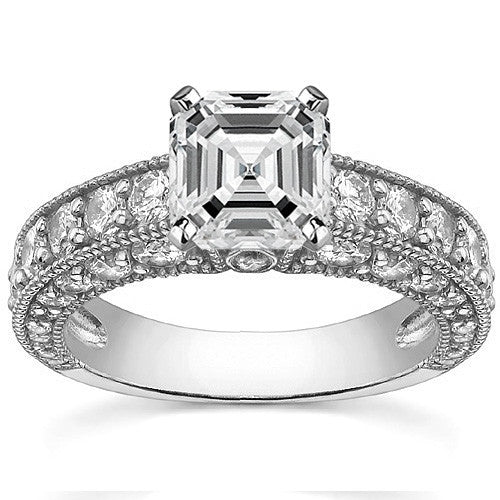 Round Brilliant Moissanite Antique Engagement Ring Setting, 2.6ct