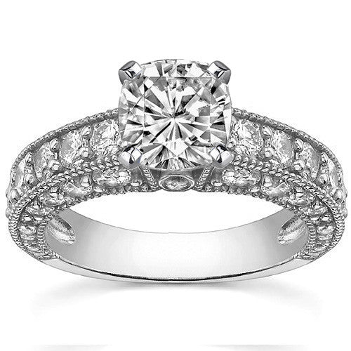 Round Brilliant Moissanite Antique Engagement Ring Setting, 2.6ct