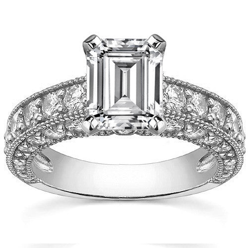 Round Brilliant Moissanite Antique Engagement Ring Setting, 2.6ct