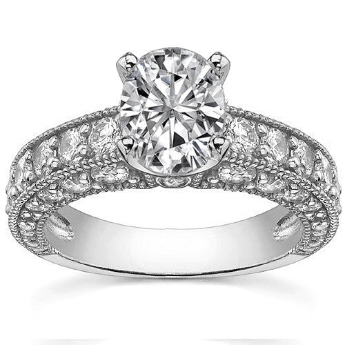 Round Brilliant Moissanite Antique Engagement Ring Setting, 2.6ct
