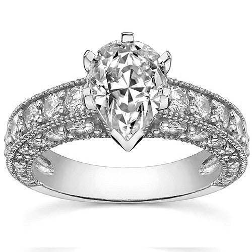 Round Brilliant Moissanite Antique Engagement Ring Setting, 2.6ct