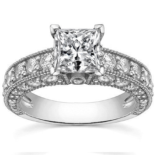 Round Brilliant Moissanite Antique Engagement Ring Setting, 2.6ct