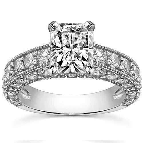 Round Brilliant Moissanite Antique Engagement Ring Setting, 2.6ct