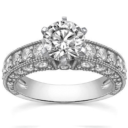 Round Brilliant Moissanite Antique Engagement Ring Setting, 2.6ct