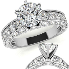 Round Brilliant Moissanite Antique Engagement Ring Setting, 2.6ct