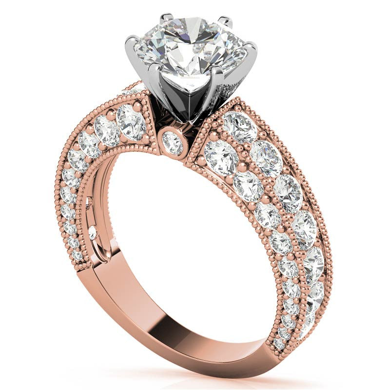 Round Brilliant Moissanite Antique Engagement Ring Setting, 2.6ct