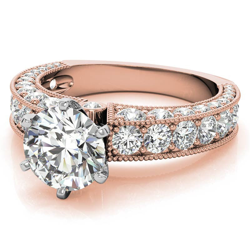 Round Brilliant Moissanite Antique Engagement Ring Setting, 2.6ct