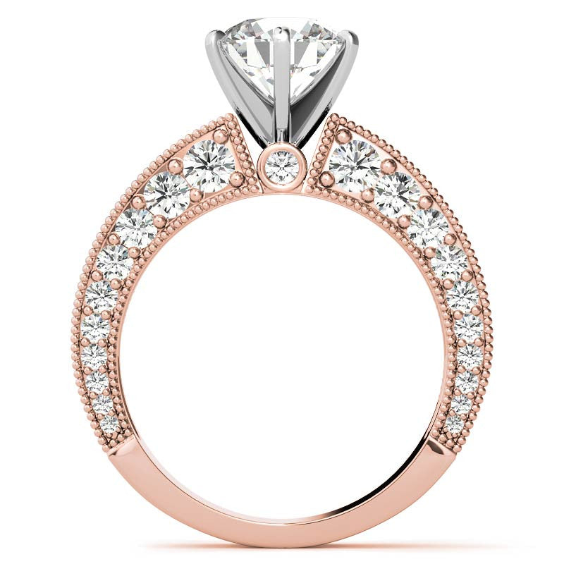 Round Brilliant Moissanite Antique Engagement Ring Setting, 2.6ct