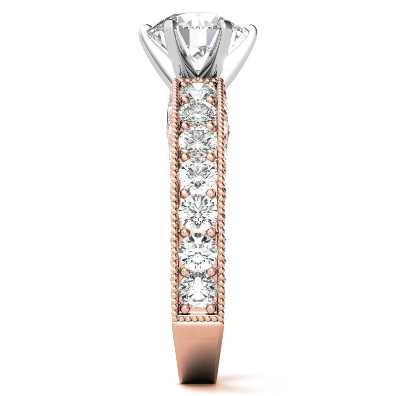 Round Brilliant Moissanite Antique Engagement Ring Setting, 2.6ct