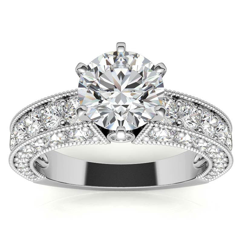 Round Brilliant Moissanite Antique Engagement Ring Setting, 2.6ct