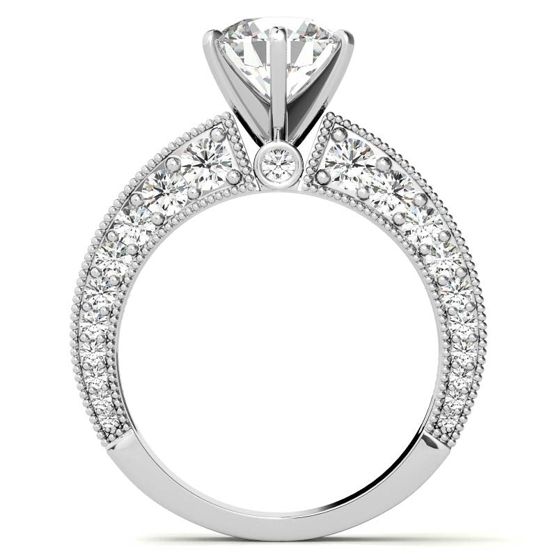 Round Brilliant Moissanite Antique Engagement Ring Setting, 2.6ct