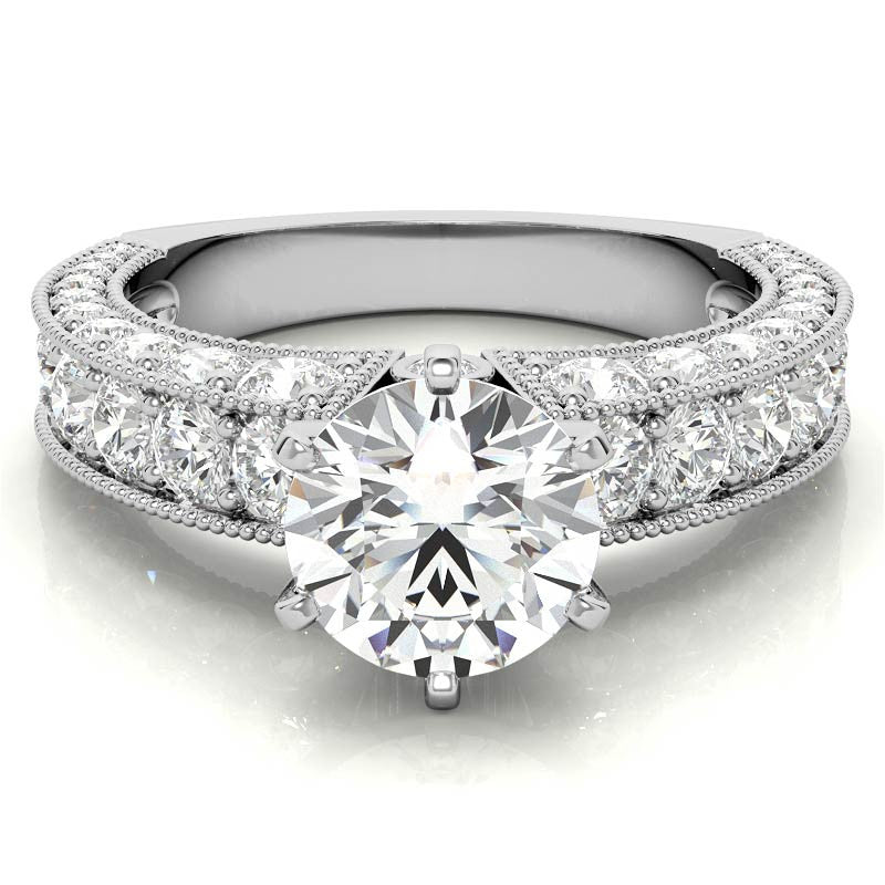 Round Brilliant Moissanite Antique Engagement Ring Setting, 2.6ct