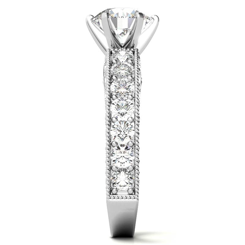 Round Brilliant Moissanite Antique Engagement Ring Setting, 2.6ct