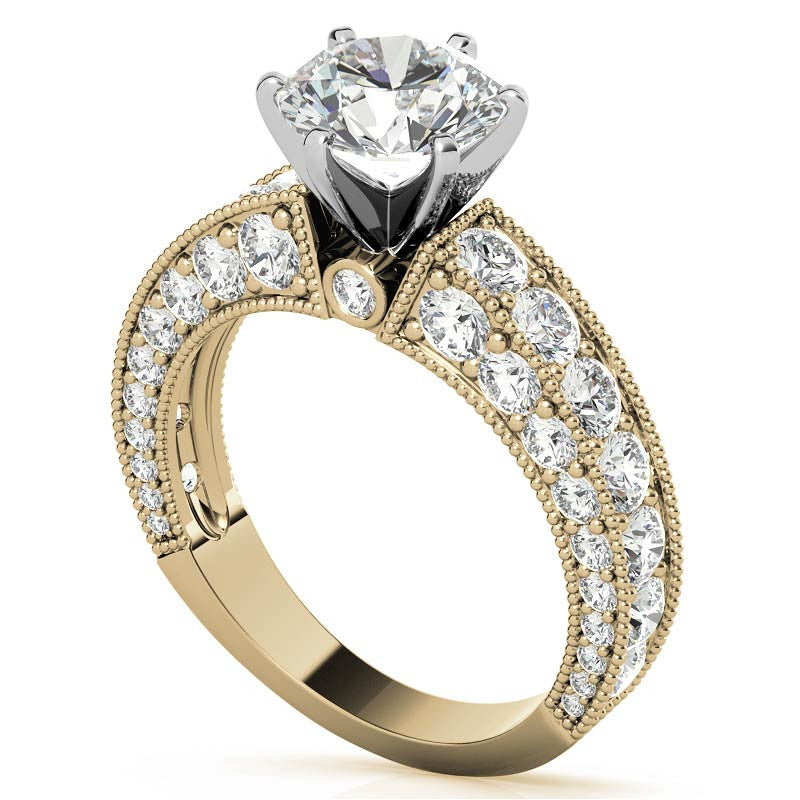Round Brilliant Moissanite Antique Engagement Ring Setting, 2.6ct