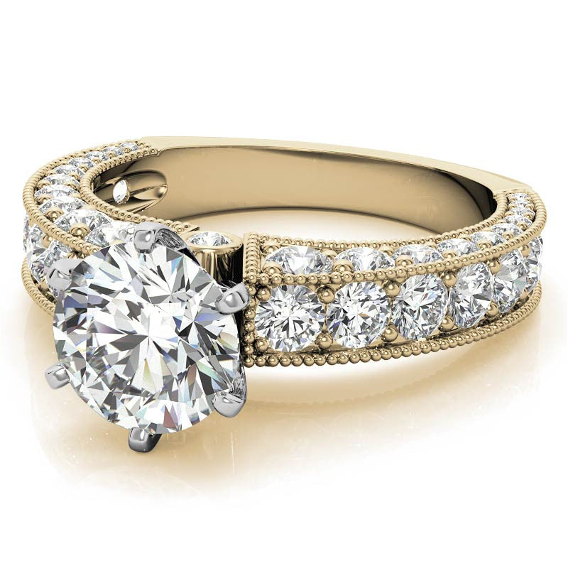 Round Brilliant Moissanite Antique Engagement Ring Setting, 2.6ct