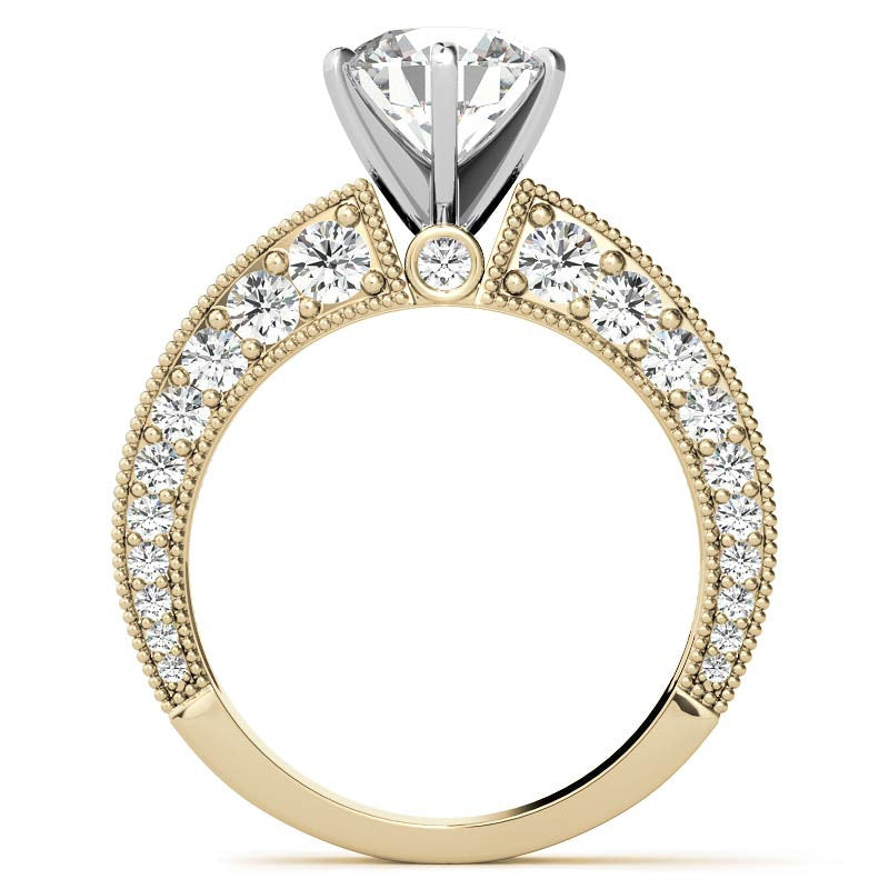 Round Brilliant Moissanite Antique Engagement Ring Setting, 2.6ct