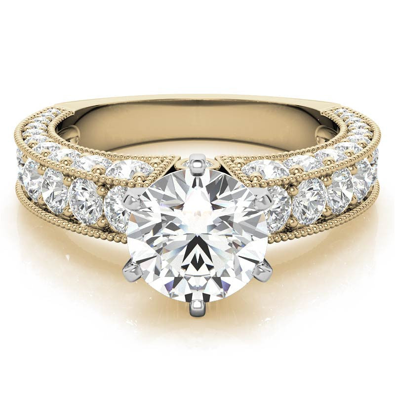 Round Brilliant Moissanite Antique Engagement Ring Setting, 2.6ct