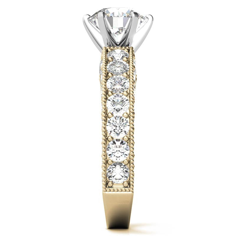 Round Brilliant Moissanite Antique Engagement Ring Setting, 2.6ct