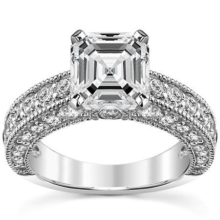 Round Brilliant Moissanite Antique Engagement Ring Setting, 1.7ct