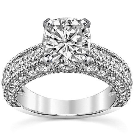 Round Brilliant Moissanite Antique Engagement Ring Setting, 1.7ct