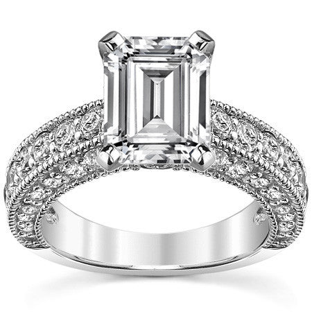 Round Brilliant Moissanite Antique Engagement Ring Setting, 1.7ct