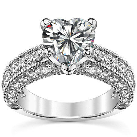 Round Brilliant Moissanite Antique Engagement Ring Setting, 1.7ct
