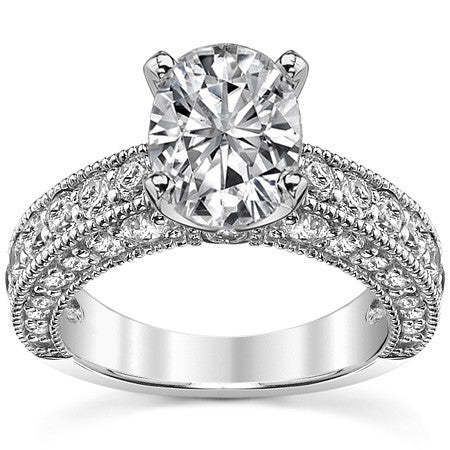 Round Brilliant Moissanite Antique Engagement Ring Setting, 1.7ct
