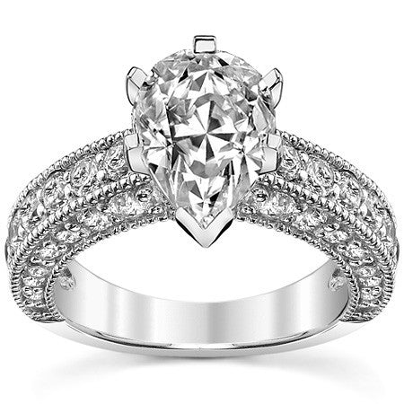 Round Brilliant Moissanite Antique Engagement Ring Setting, 1.7ct