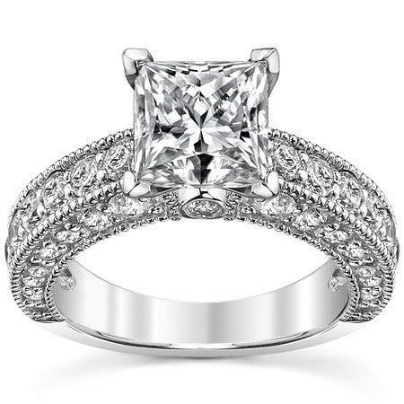 Round Brilliant Moissanite Antique Engagement Ring Setting, 1.7ct