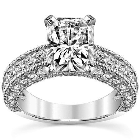 Round Brilliant Moissanite Antique Engagement Ring Setting, 1.7ct