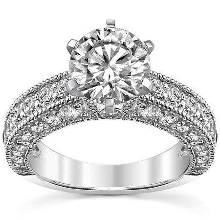 Round Brilliant Moissanite Antique Engagement Ring Setting, 1.7ct