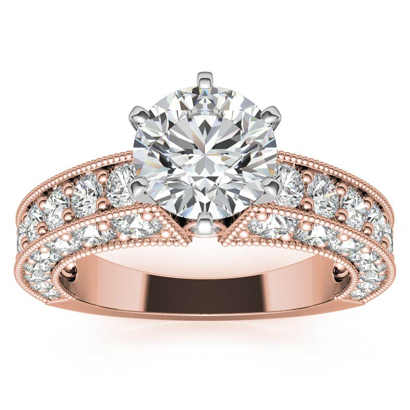 Round Brilliant Moissanite Antique Engagement Ring Setting, 1.7ct