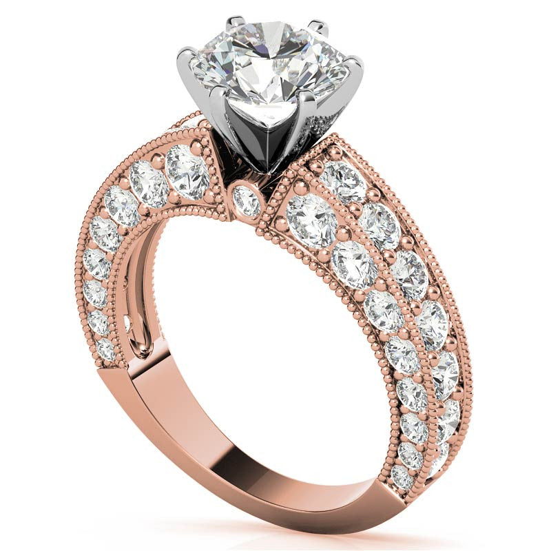 Round Brilliant Moissanite Antique Engagement Ring Setting, 1.7ct