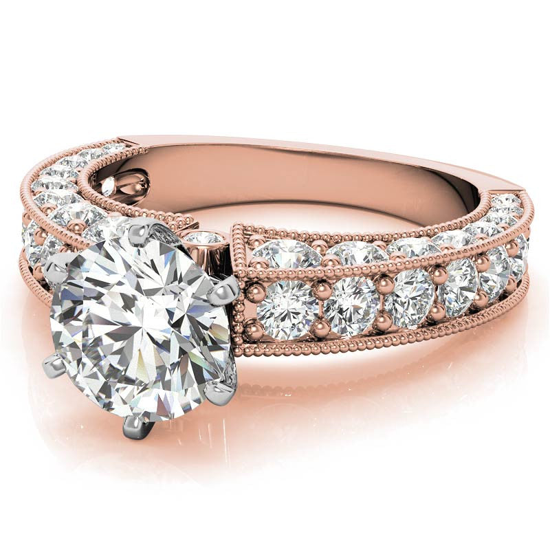 Round Brilliant Moissanite Antique Engagement Ring Setting, 1.7ct