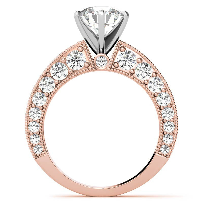 Round Brilliant Moissanite Antique Engagement Ring Setting, 1.7ct