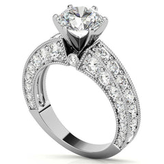 Round Brilliant Moissanite Antique Engagement Ring Setting, 1.7ct