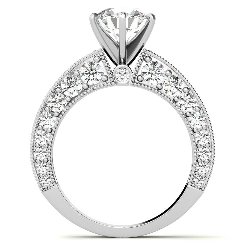 Round Brilliant Moissanite Antique Engagement Ring Setting, 1.7ct