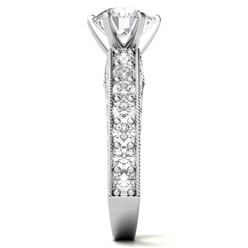 Round Brilliant Moissanite Antique Engagement Ring Setting, 1.7ct