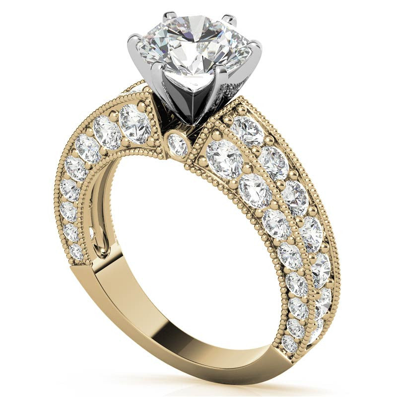 Round Brilliant Moissanite Antique Engagement Ring Setting, 1.7ct