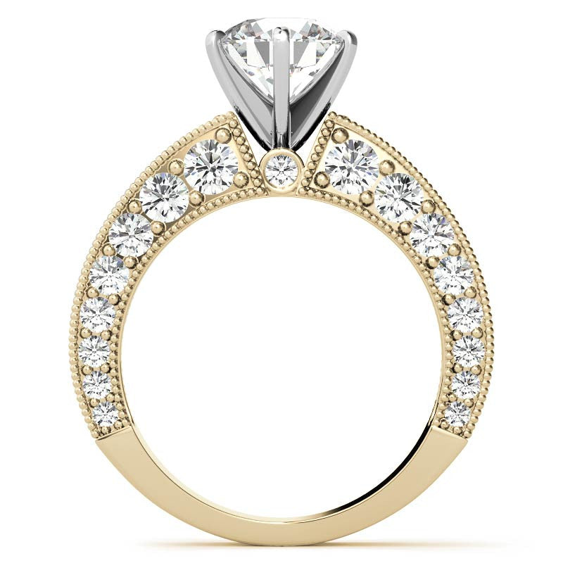Round Brilliant Moissanite Antique Engagement Ring Setting, 1.7ct